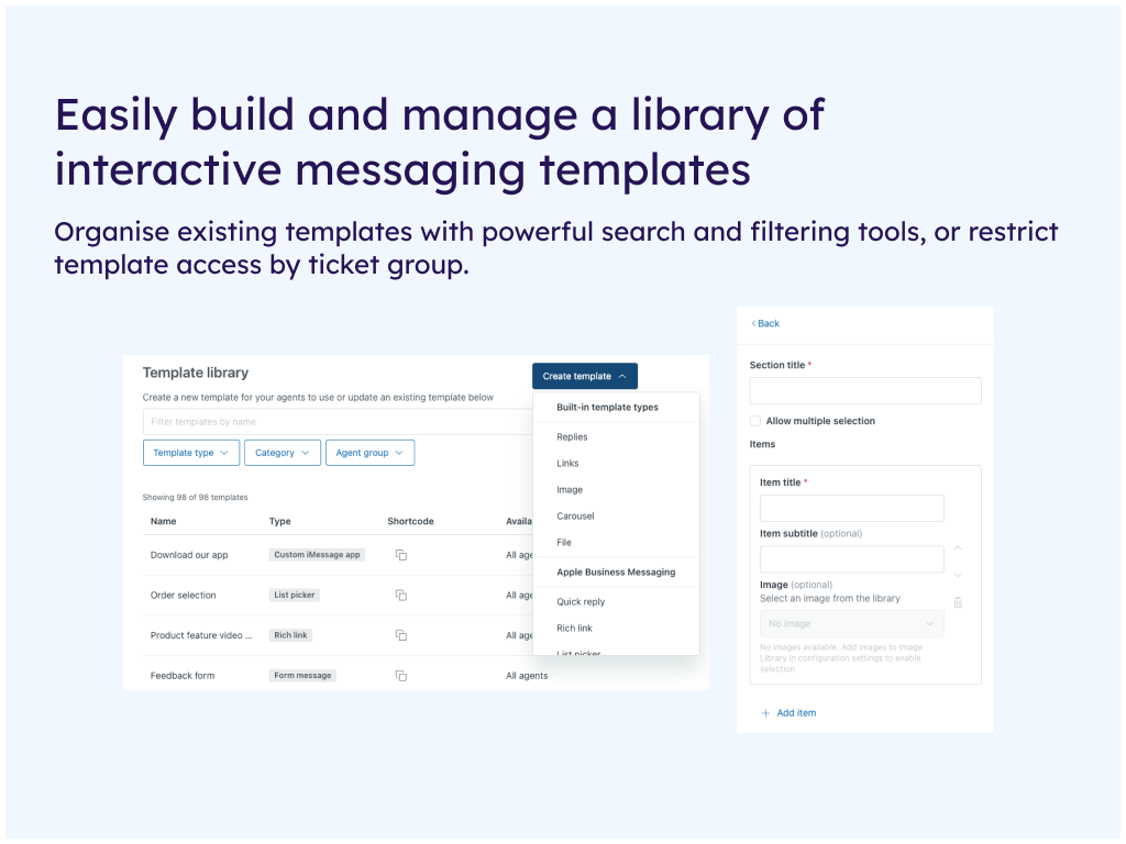 Interactive Messaging Templates App Integration with Zendesk Support